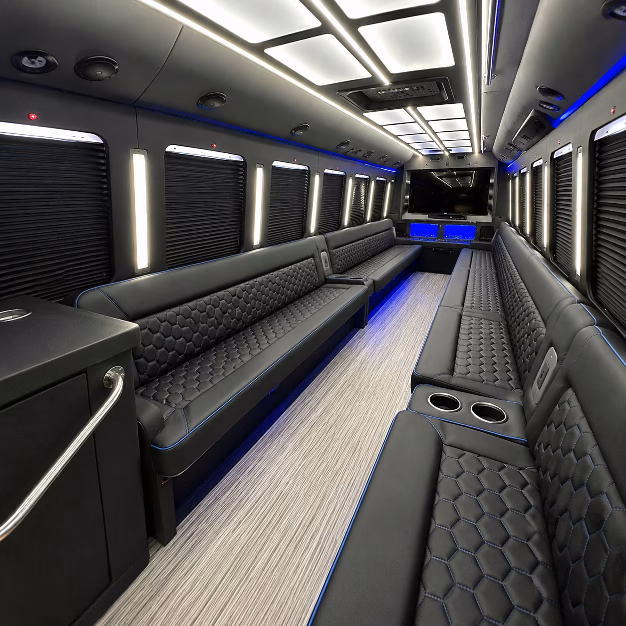 greenwich party bus rental interior