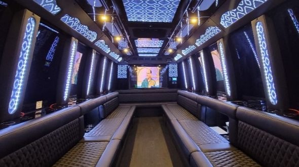 Interior of Charter Bus Company Greenwich's Party Bus in Greenwich
